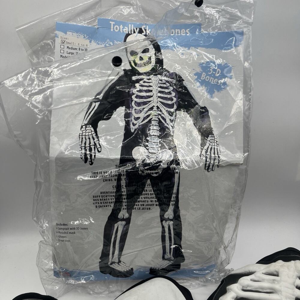 Child Glow In The Dark Skeleton Costume Bones Bodysuit Gloves Mask Kids SM 4-6